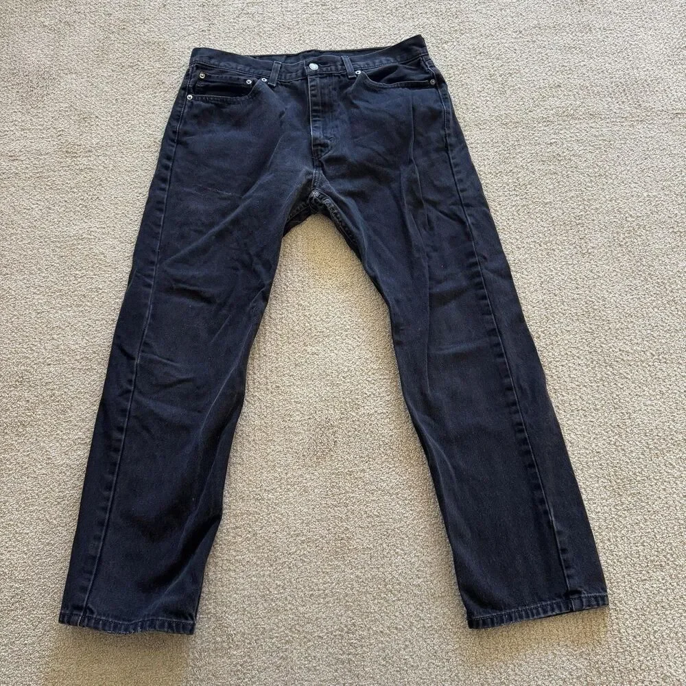 Levi's 505 Jeans Mens 36x32 Black Dark Wash Regular Straight Denim 5 Pocket